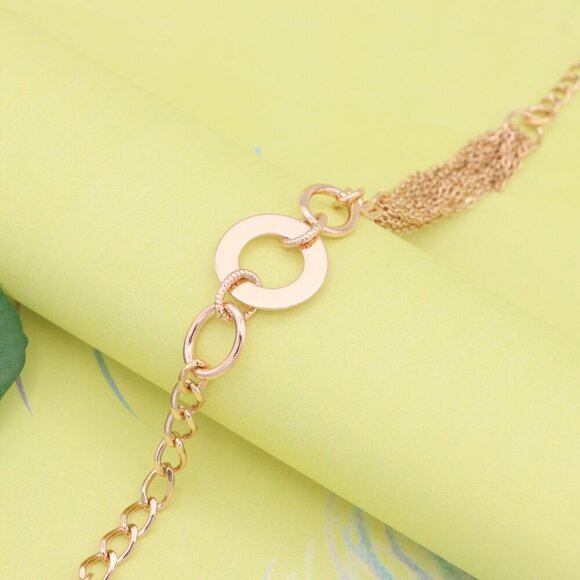 "Trendy Rose Gold Link Bracelet with Open Circle Accent, XPBL1152 - Picture 5 of 12